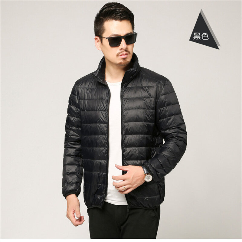 Men Winter Coat Fashion Hooded Down Jackets Solid Color Light and Thin Plus Size Coat Portable Slim Ultralight Down Parkas