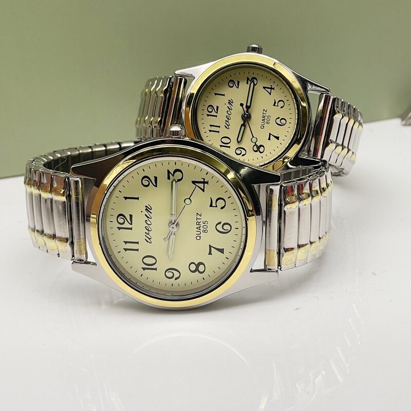 นาฬิกาควอทซ์แฟชั่นสำหรับผู้ชายและผู้หญิงสายรัดยืดหยุ่นแนวธุรกิจโลหะผสมเรืองแสง-in-the-Dark
