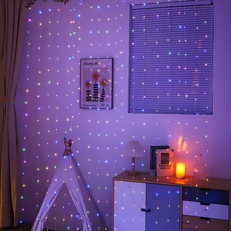 Cortina de luces LED alimentada por USB con Control remoto, luces de vacaciones, boda, dormitorio interior, decoraciones navideñas para fiestas en casa