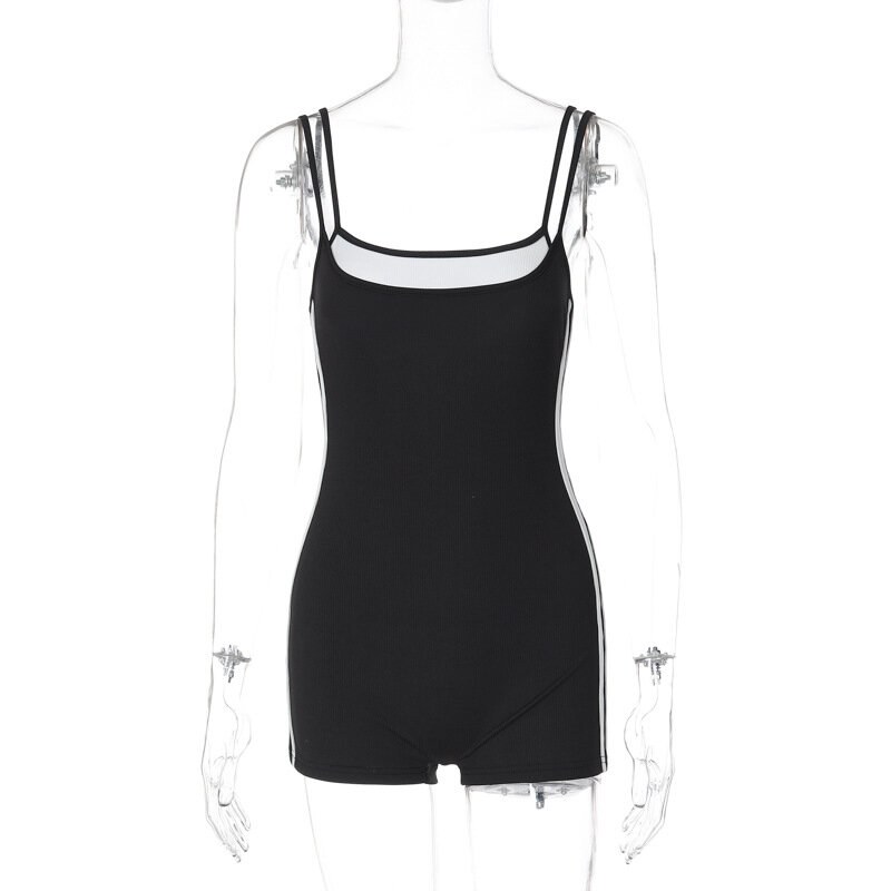Lygens-Barboteuse noire et blanche pour femme, tenue de yoga, gym, une pièce, vêtements décontractés, à la mode, été 2024