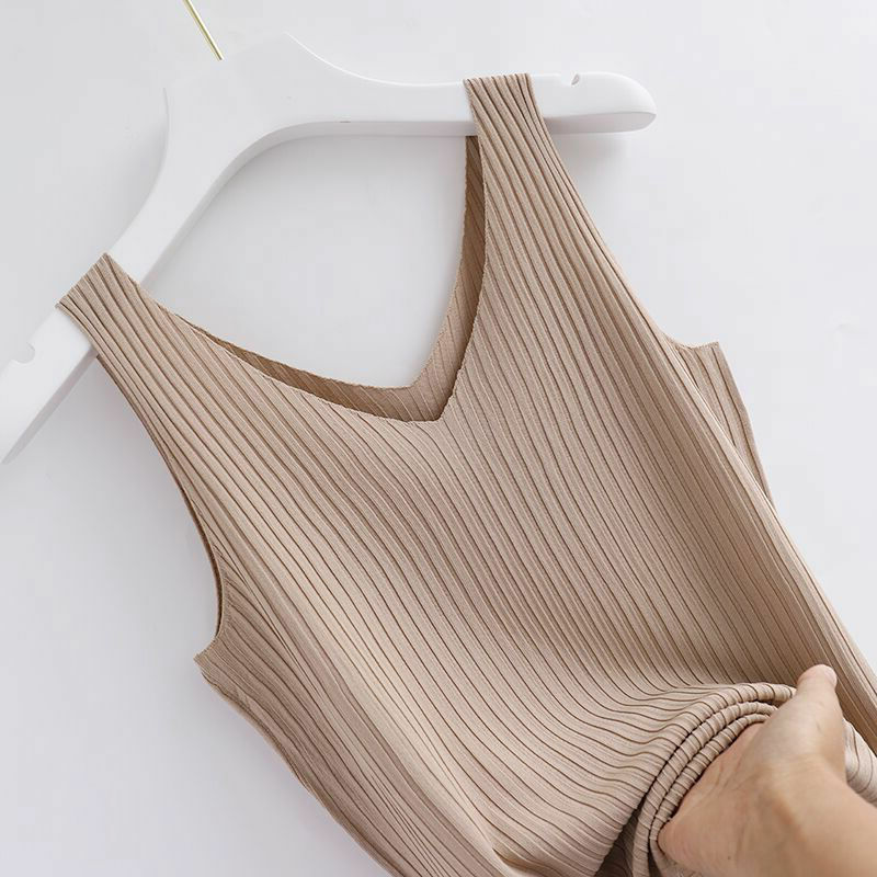 2024 summer new women's camisole women's V-neck sweater thin base shirt sleeveless ice silk top women