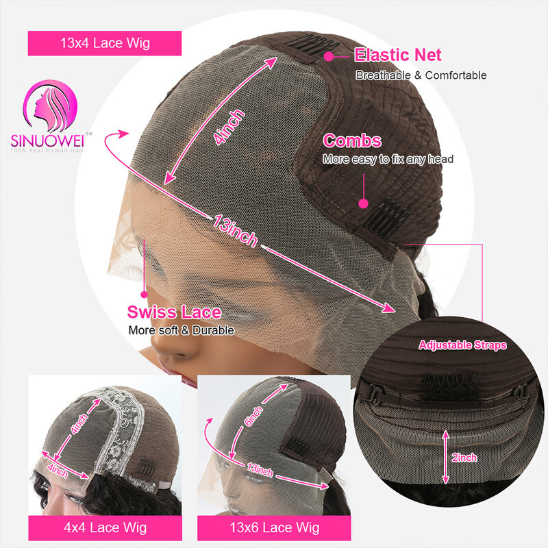 Perucas frontais do laço encaracolado para mulheres negras, onda de água, cabelo humano transparente completo de HD, parte dianteira 13x4