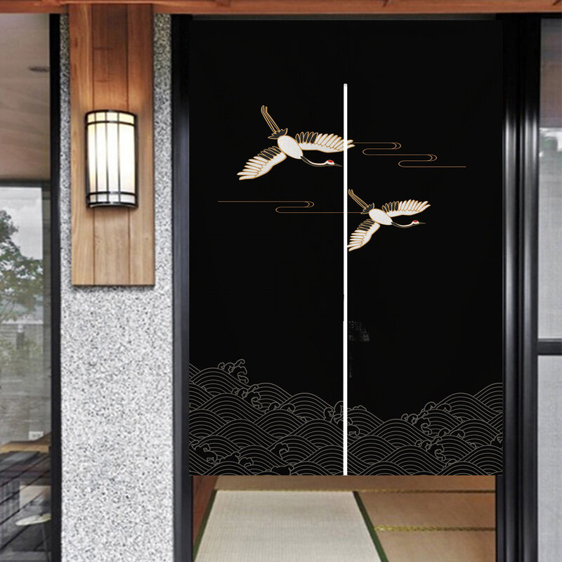 Ofat Home dwa czarne żurawie zasłona do drzwi japoński wisiorek do pokoju Noren kuchenne zasłony zabezpieczające prywatność