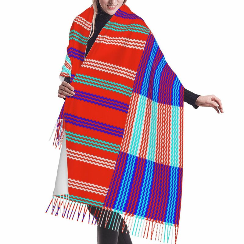 Syal rumbai ZigZag warna-warni syal geometris Modern Bohemian lembut wanita syal serbaguna mode Musim Dingin Wanita