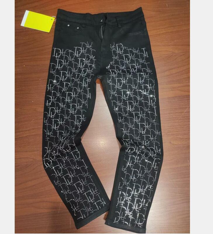 2024 Стразы классические высококачественные брендовые дизайнерские длинные брюки, мужские джинсы, Роскошные брюки