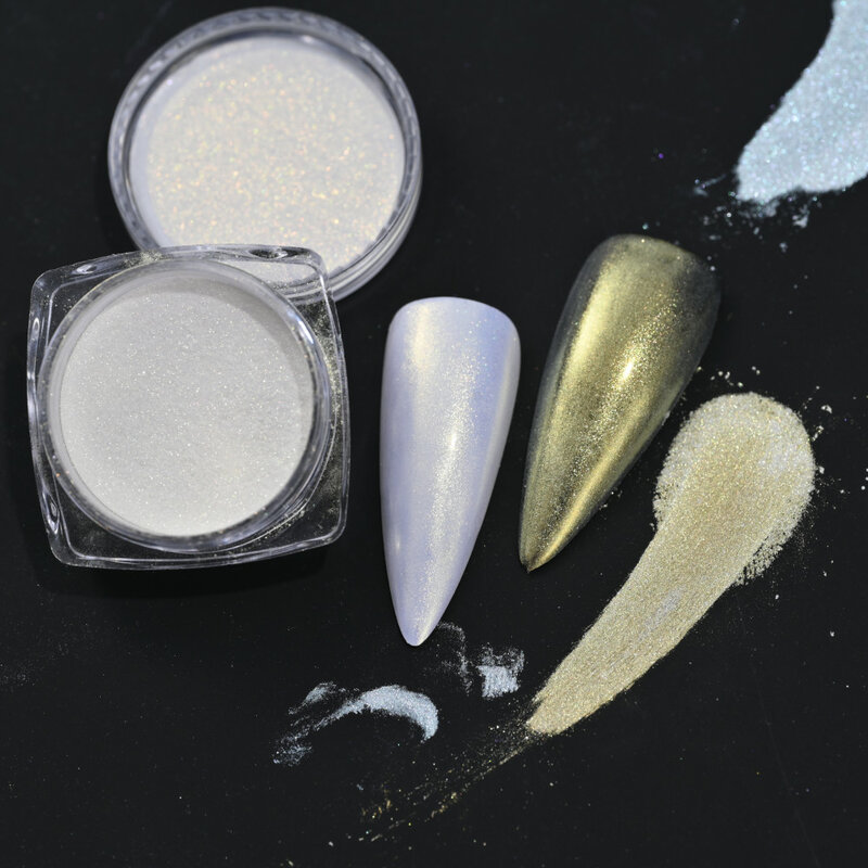Pearl White Nails Glitter Aurora - Hailey Bieber Nails polveri al chiaro di luna Fritillary Shell Mirror Pigment Nail Decoration