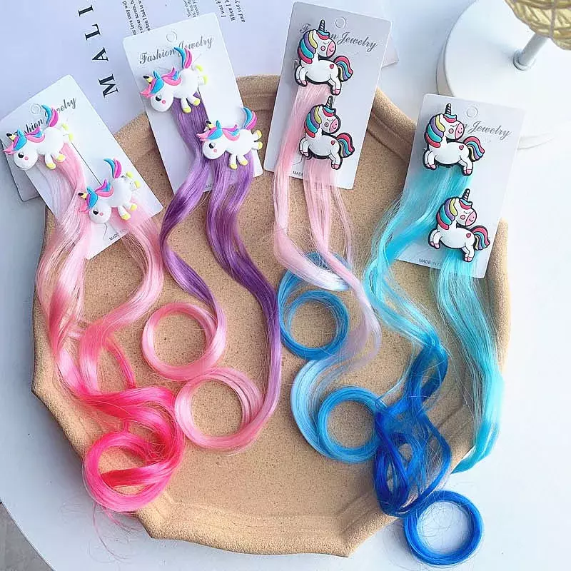 Bows Headbands Princess Hair Bands Ties Girls Colorful Wigs Unicorn Ponytail Hair Clips Headwear Braid Kids Gift Accessories