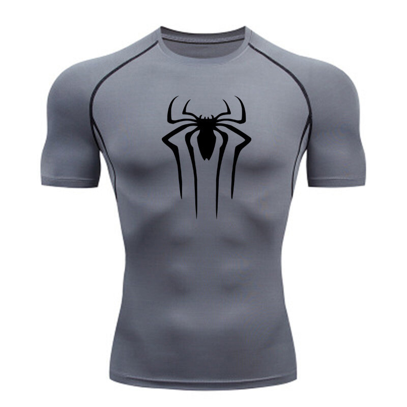 T-shirt de compressão secagem rápida masculina, ginásio de fitness, super-herói, corrida desportiva, tops Rashgard, t manga curta, novo