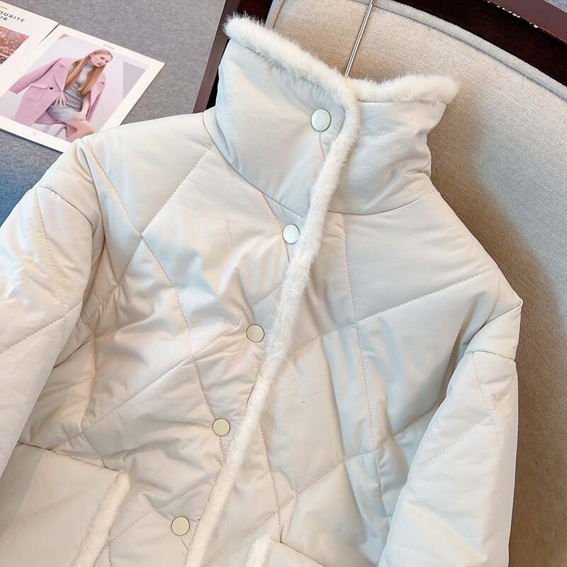 2023 зимняя хлопковая куртка с меховой прострочкой, Женское зимнее пальто, короткая плотная куртка, женские парки, ветрозащитная верхняя одежда