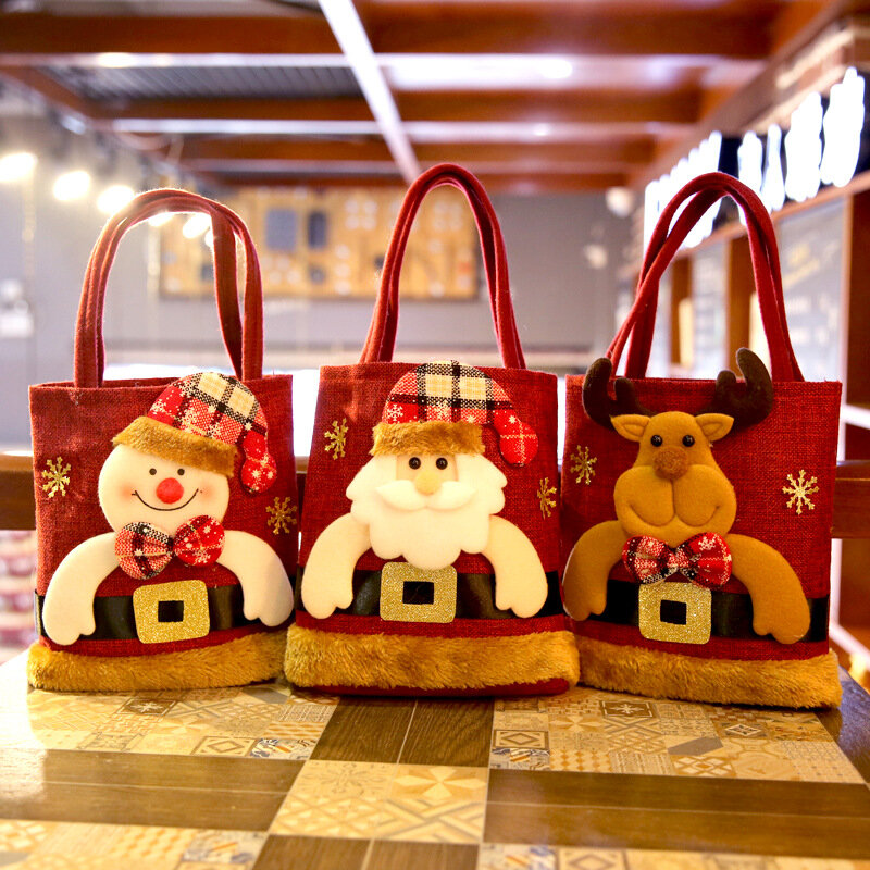 حقيبة يد سانتا كلوز للأطفال ورجل الثلج ، حقيبة هدايا الغزلان ، حقيبة يد للحلوى ، ديكور عيد ميلاد سعيد ، حقيبة يد للعام الجديد