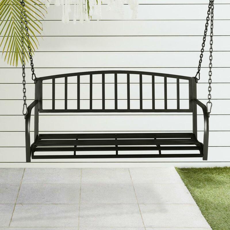 2-Person Patio Metal Porch Swing Outdoor Hanging Swing Bench Chair for Garden