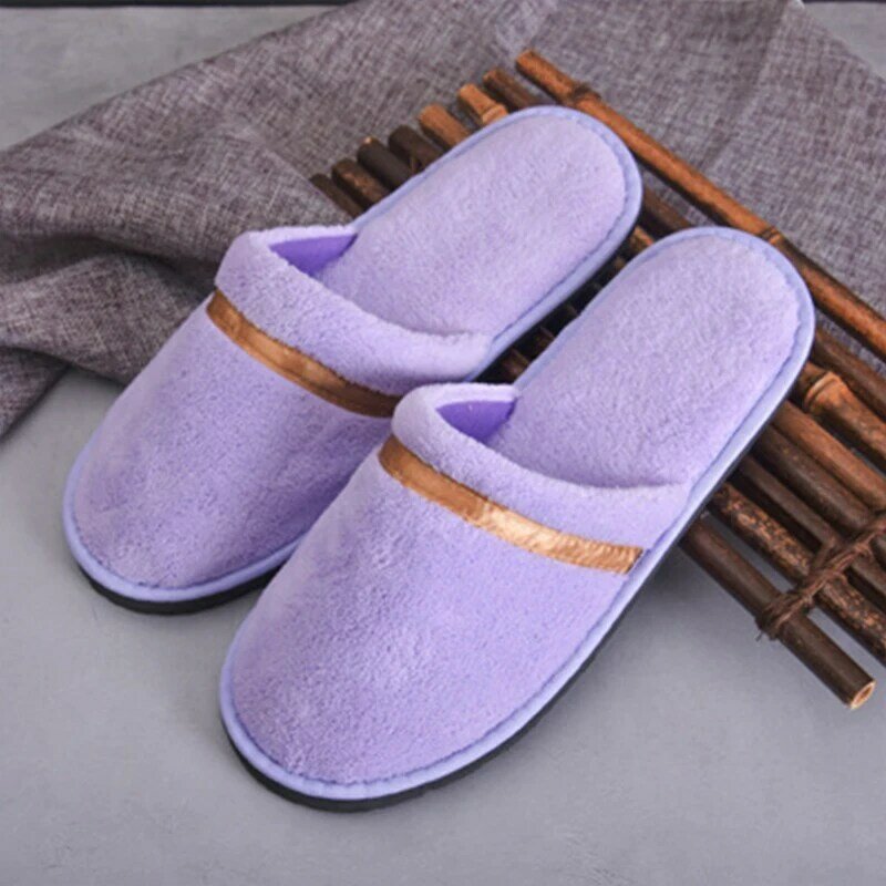 Hotel Slippers Non-slip Coral Fleece Slippers Sweat-absorbent Warm Slippers Home Guest Shoes Men Business Travel Passenger Shoes
