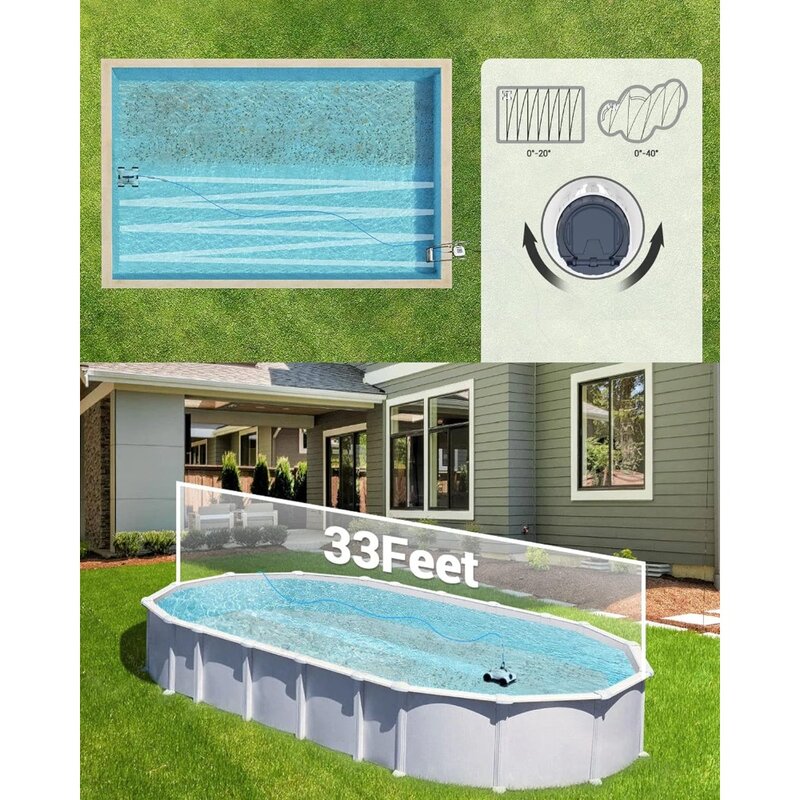 Automatic Robotic Pool Cleaner, with Dual Drive Motors, IPX8 Waterproof, and 33FT Floated Cord - Ideal for Home Pool Cleaning