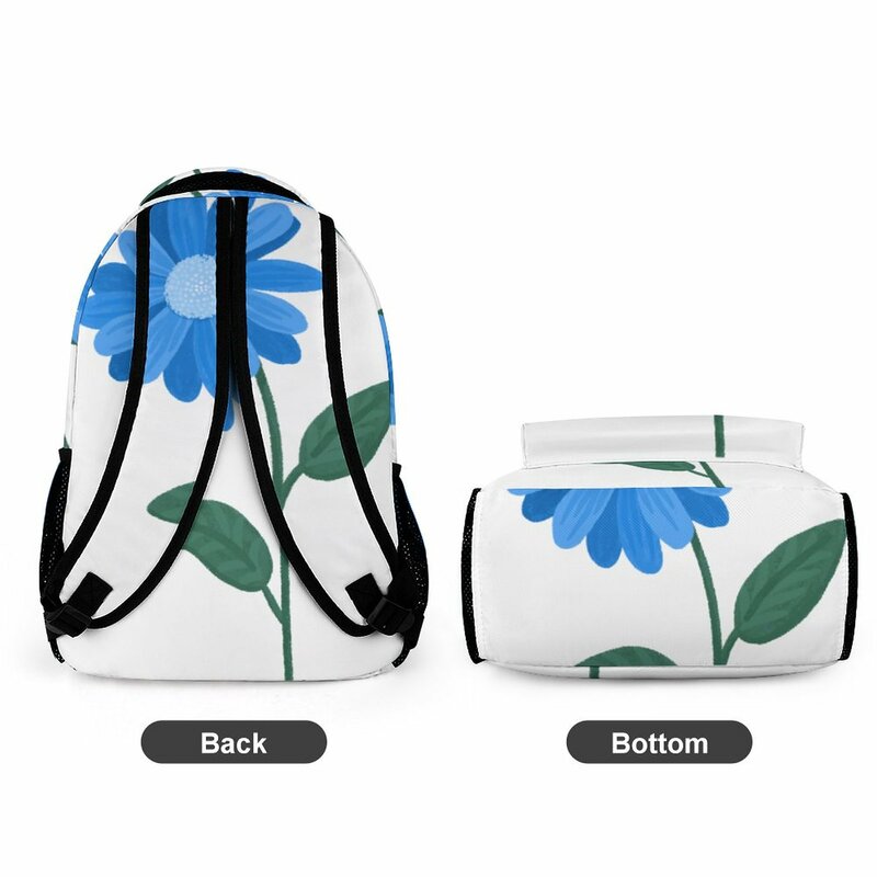 Personalizado impresso azul simples FlowersBackpack estudante mochila leve grande capacidade Casual Cartoon leitura livros saco