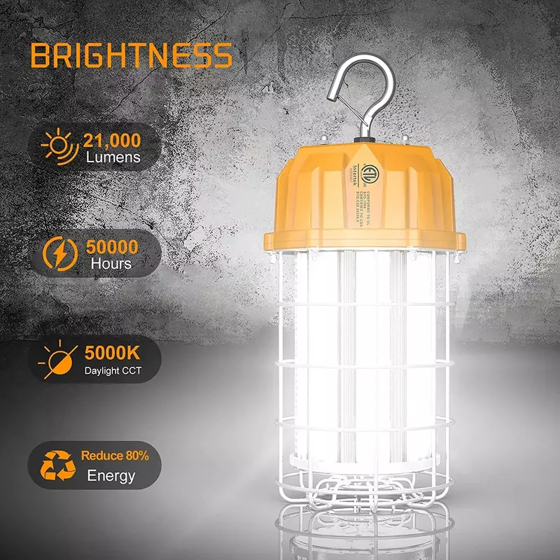 ไฟ LED แขวนสำหรับงานก่อสร้าง150วัตต์พร้อมตะขอไฟไซต์งานชั่วคราว22500lm 5000K แสงแบบพกพา