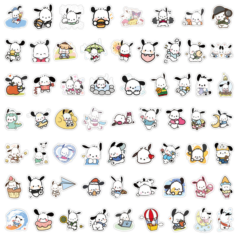 Pegatinas divertidas de Pochacco de Anime Sanrio para niños, calcomanías de dibujos animados Kawaii, grafiti, juguete para teléfono, botella de agua, equipaje, 10/30/60 piezas