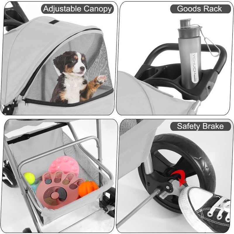 Коляска для домашних животных, 4-х колесная Складная коляска для кошек и собак с корзиной для хранения, ручка 360 °, переднее колесо, заднее колесо с тормозом, изделие для домашних животных