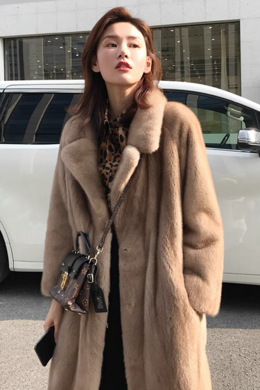 Fur Coat Women's Solid Color FauxFur Three-Button Mid-Length Winter Suit Collar Loose Slimming Fashion High-End Overcoats Casual