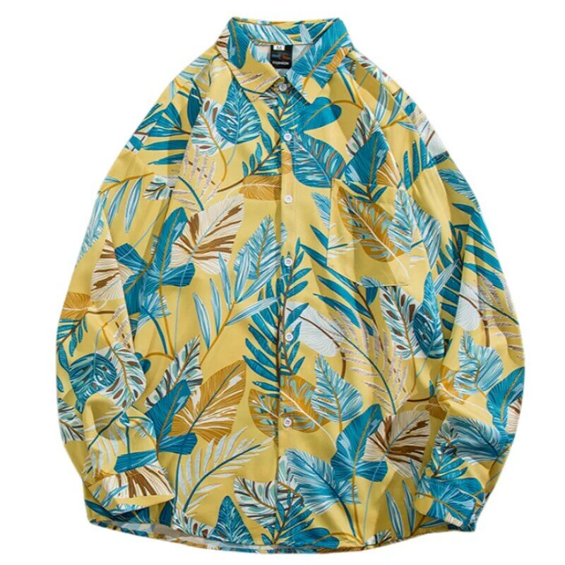 Camisa Floral de manga larga Vintage para hombre, moda, guapo, versátil, ajuste suelto, Casual, camisas estampadas hawaianas, chaqueta