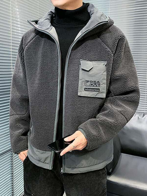 Zimowa męska ciepła kurtka 2022 New Fashion Streetwear kieszenie na piersi wiatrówka z kapturem zagęścić polar Parka płaszcz termiczny