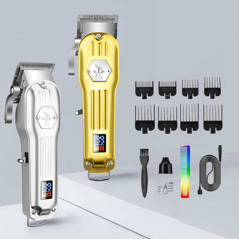 Resuxi BES-518 Metal Big Gold Silver Men Stylists Custom Barbers Professional Cordless Electric Hair Clipper