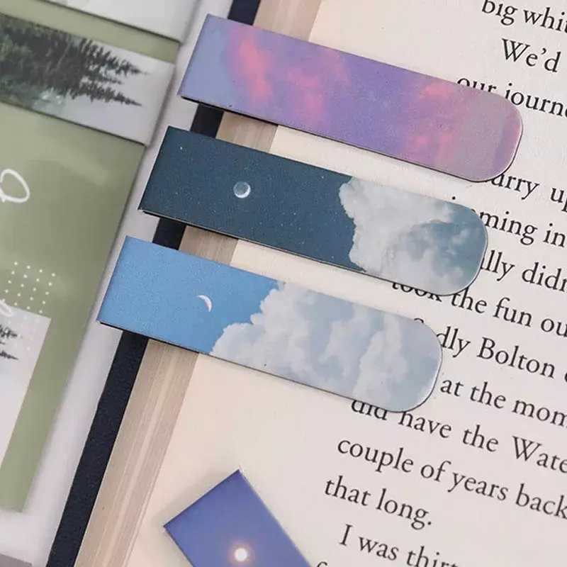 Marcapáginas magnético de nubes de fantasía creativas, soporte de Página de Libro Kawaii, artículos de lectura, papelería coreana, lectores de libros de oficina, 2 piezas por juego