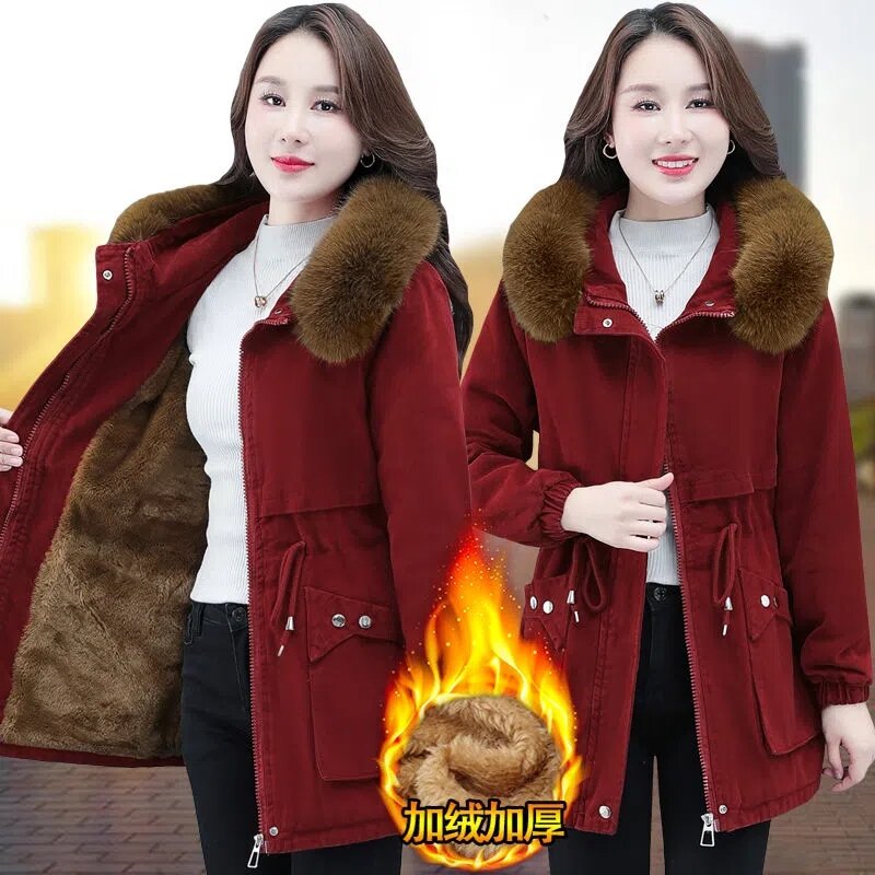 Parkas 6XL Womens 2023 Winter Jacket Loose Casual Padded Coat Female Large Size Plush Fur Collar Thick Down Cotton Outerwear