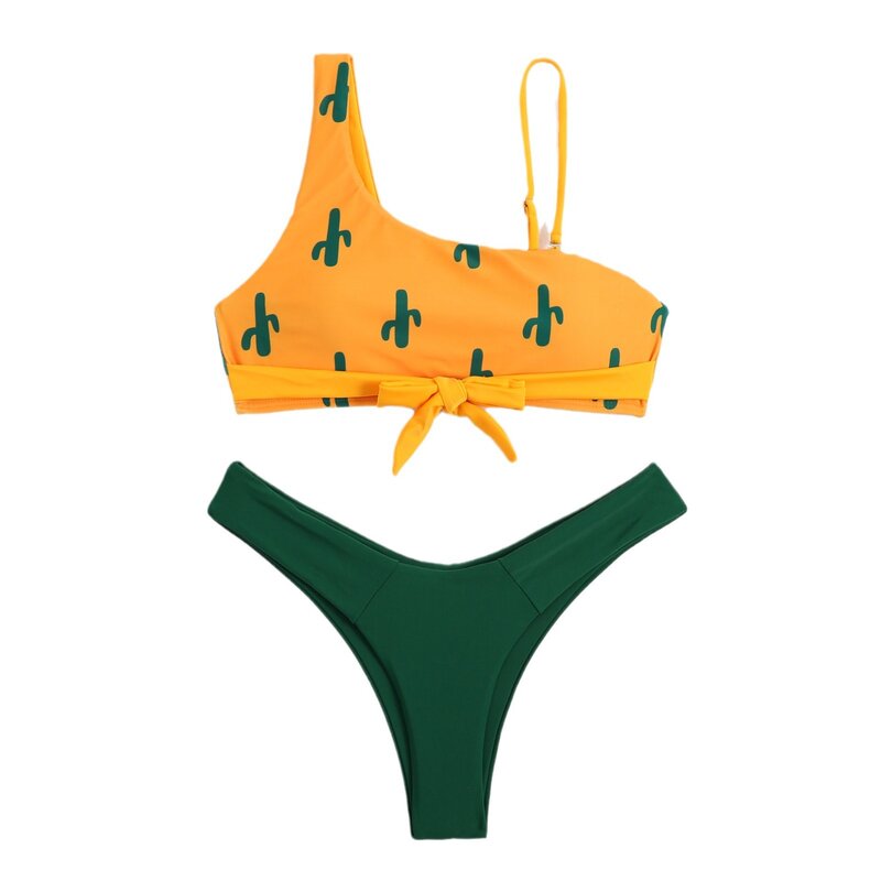 Bikinis con Tanga para mujer, traje de baño Sexy con estampado de Cactus, ropa de playa, conjunto de Bikini brasileño, bañador de piscina 2024