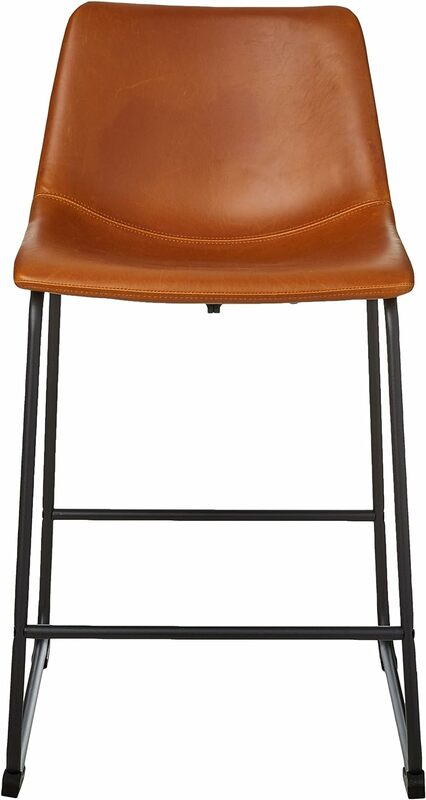 Douglas-Industrial falso couro cadeiras sem braços balcão, uísque marrom, conjunto de 2