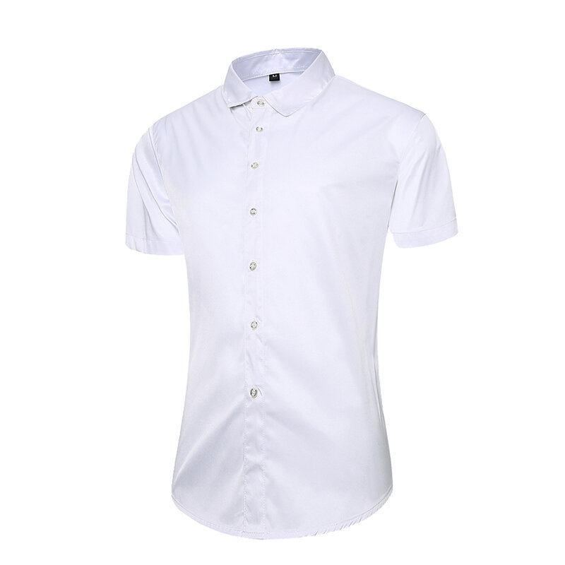 Camisas soltas de botão de manga curta masculinas, preto e branco, moda coreana