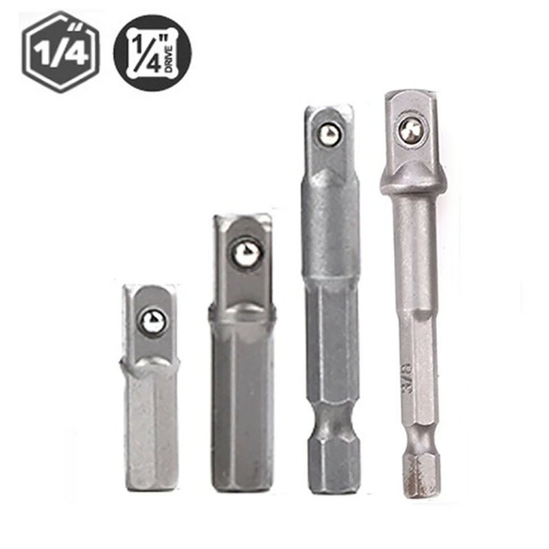 1/4pcs 1/4" Drill Socket Adapter For Impact Driver Hex Shank To Square Socket Extension Conversion Drill Bit Bar 25/30/50/65mm