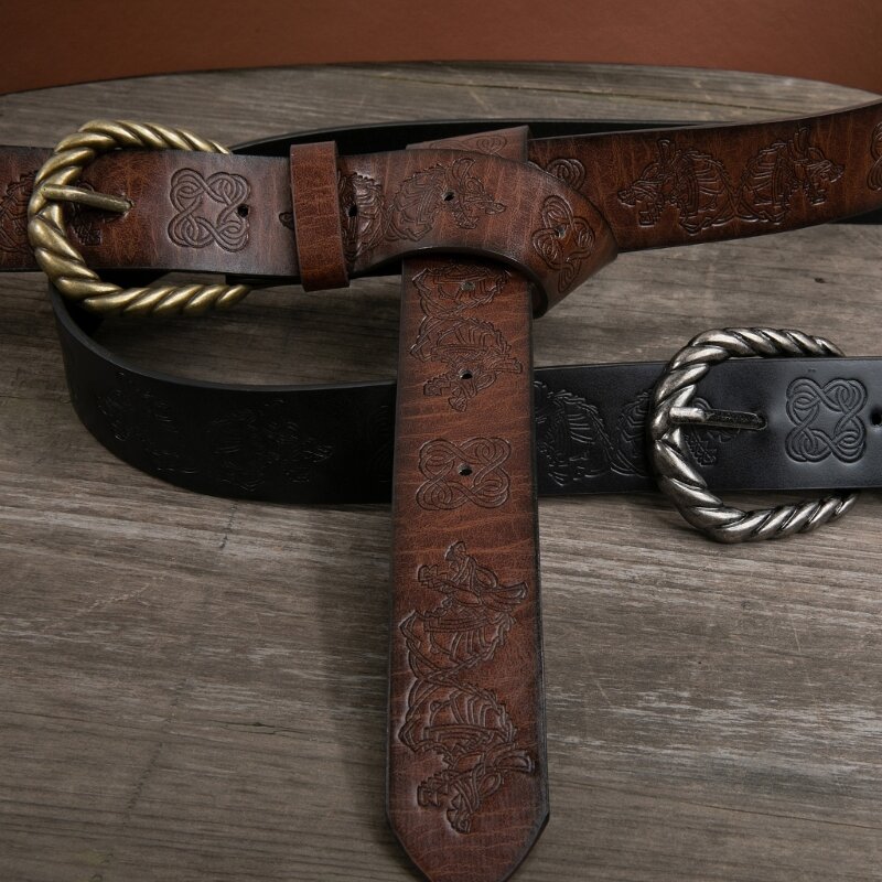 Cinturón de anillo de cuero PU Medieval, cinturón de caballero renacentista en relieve Vintage para LARP 55KD