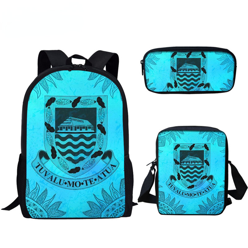 ChimFashion-Sac à dos imprimé 3D tribal bleu, sacs d'école pour élèves, sac à dos pour ordinateur portable, sac à bandoulière incliné, étui à crayons, populaire, ensemble de 3 pièces