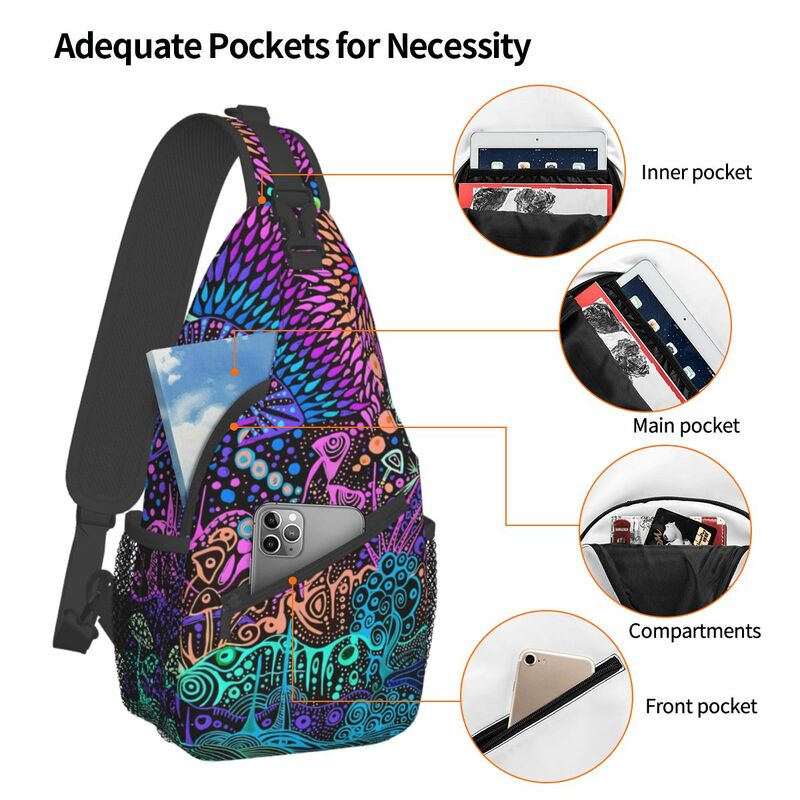 Mushrooms On The Moon Crossbody Chest Bags Neon Pattern Pockets Travel Pack Messenger Sports Teens Shoulder Bag Unisex