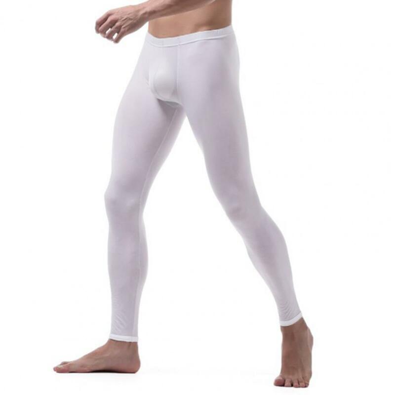 Solid Color Bottoms Men's Silky Smooth Slim Fit High Elastic Long Johns with U Convex Bulge Pouch Soft Breathable Mid for Fall