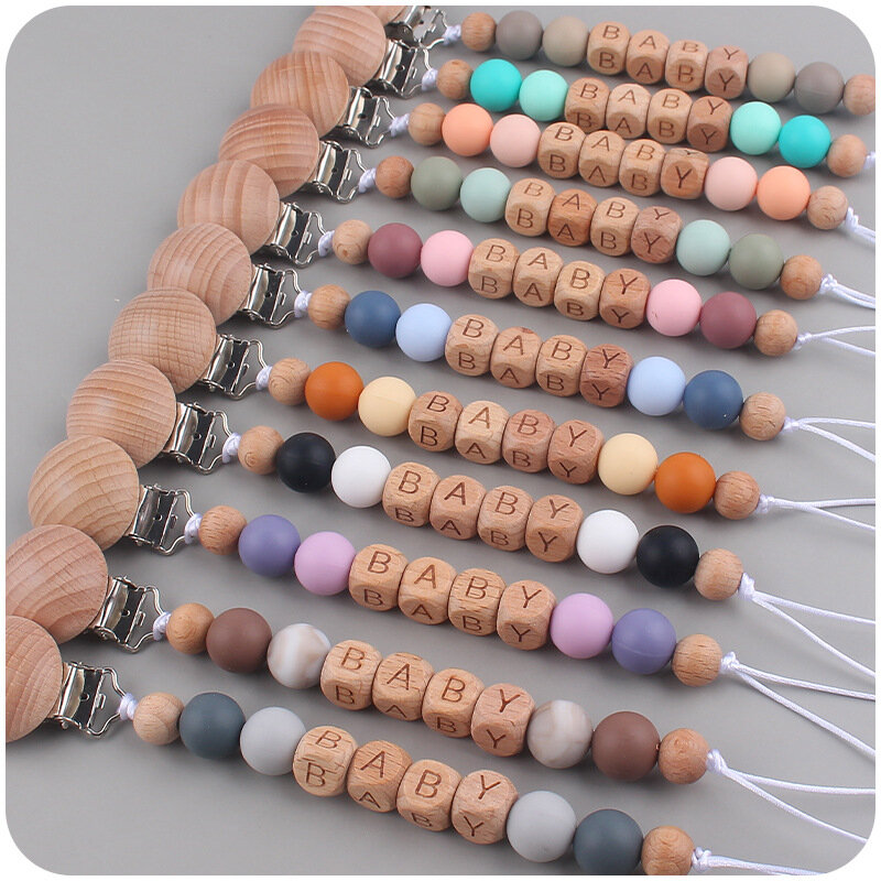 INS nome personalizzato Clip per ciuccio per bambini Morandi Color Silicone Beads neonato massaggiagengive catena Anti-goccia Clip porta capezzoli fittizi