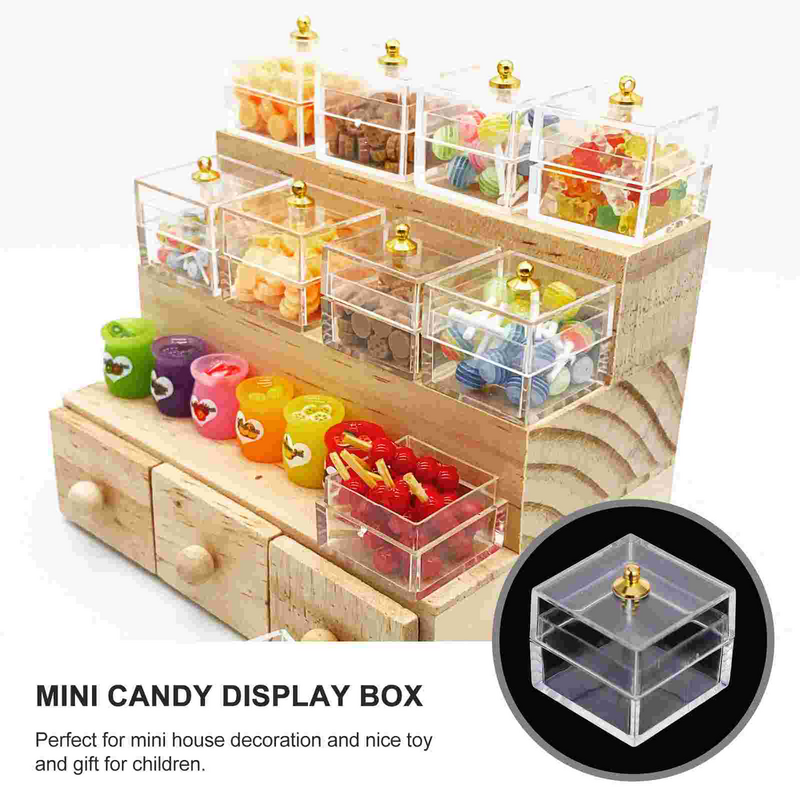 Dollhouse Display Box Mini Candy Dessert Clear Box Dollhouse Food Treat Display Holder Miniature Art Craft Case Mini Clear