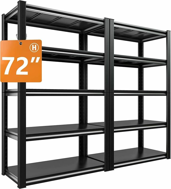 72''H Garage Shelving Heavy Duty Garage Storage Shelves Load 2000 LBS Adjustable Metal Shelves for Storage 5 Tier Storage
