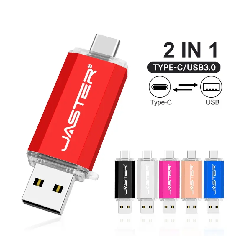 JASTER TYPE-C USB Flash Drive 128GB Red OTG Pen Drive 64GB Blue Memory Stick 32GB Golden Pendrive U Disk regali aziendali creativi