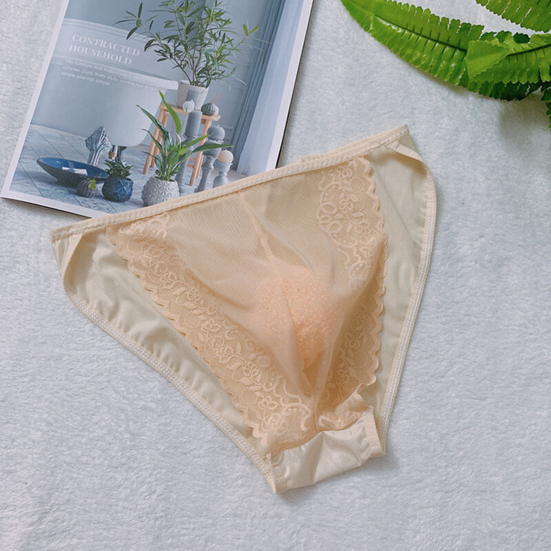 Sexy Lace Sissy Traceless Transparente Pouch Bulge Calcinhas para Homens, Thongs Bikini Briefs, Roupa Interior Lingerie, Cuecas