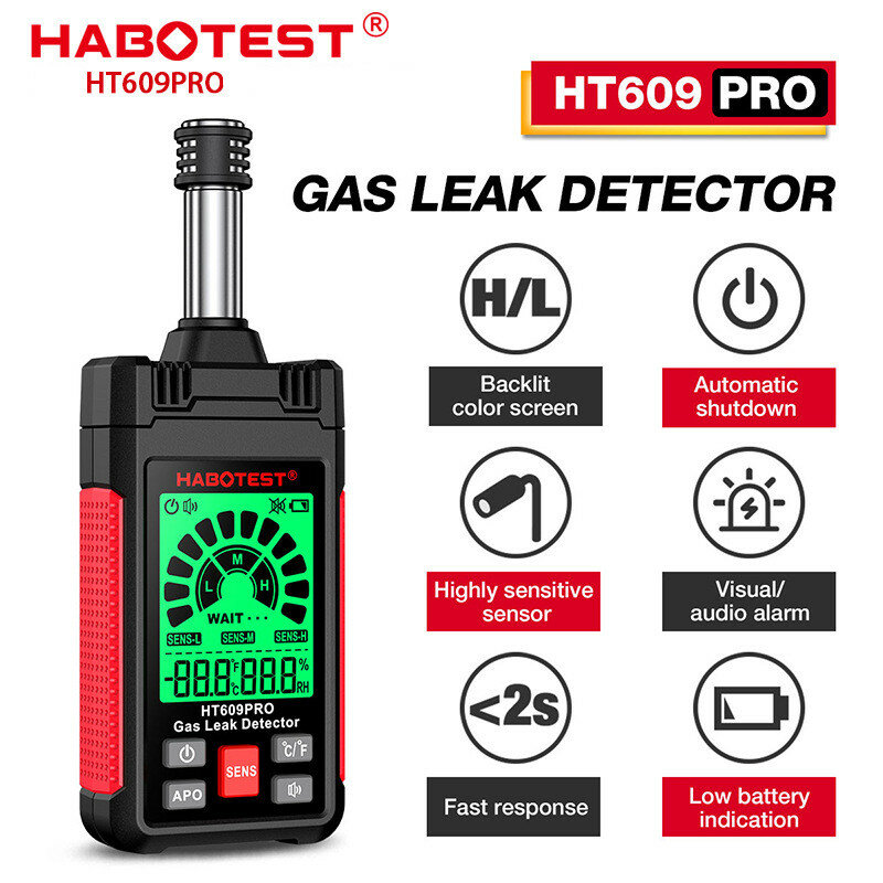 HABOTEST-Detector de fugas de Gas HT609Pro, dispositivo portátil con medición de temperatura y humedad, precisión numérica, alta sensibilidad, Respuesta Rápida
