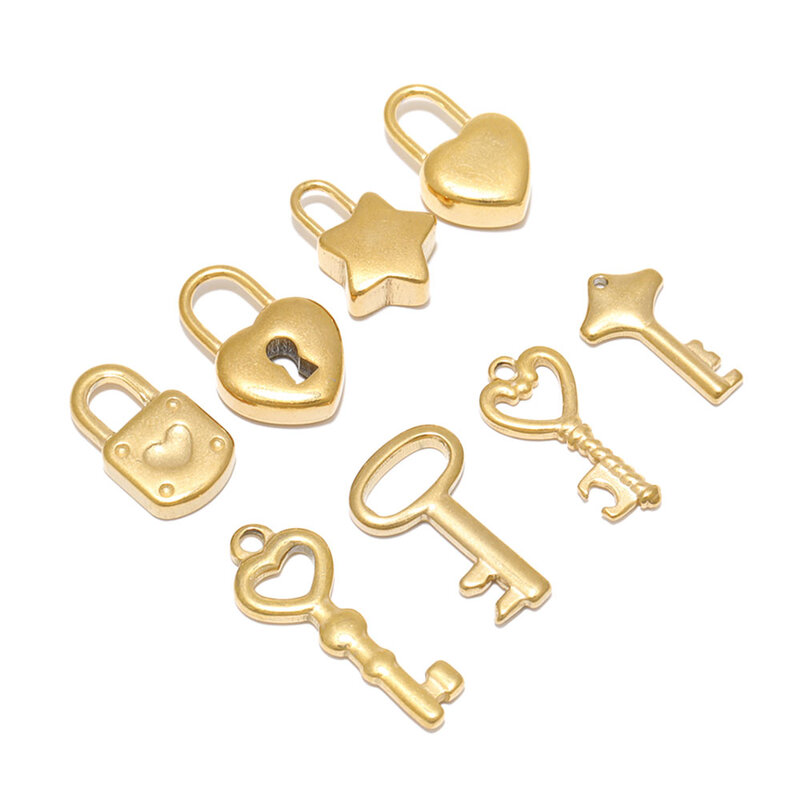 5Pcs Stainless Steel Lock Key Charms Heart Shape Couple Pendants for DIY Necklace Bracelet Jewelry Makings Wholesale