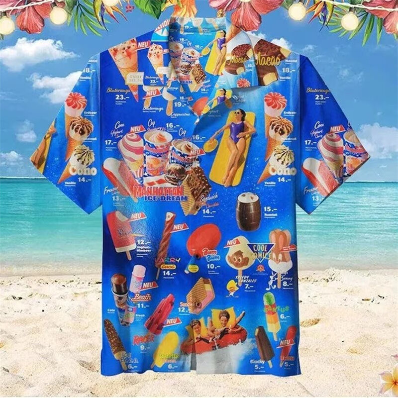Più nuovo allentato traspirante stampa 3D Trendy Cool Fashion Ice CreamShirts Beach Party Top maniche corte camicie da uomo estive Top da uomo