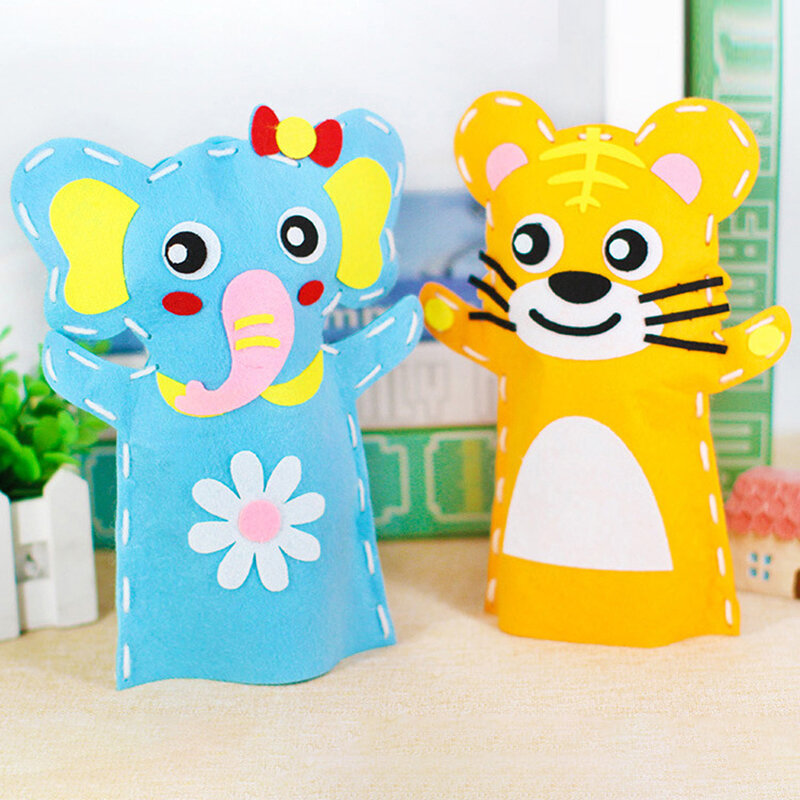 Children DIY Cartoon Hand Puppet Craft Toys Non-Woven Handicrafts Creative Handmade Paste Material Kits