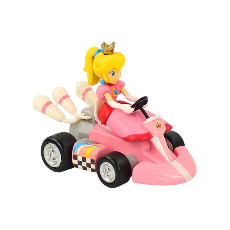 Model Mario Pull Back mobil hijau Yoshi Donkey Kong Bowser Luigi mainan figur persik putri hadiah boneka permainan Anime untuk anak-anak