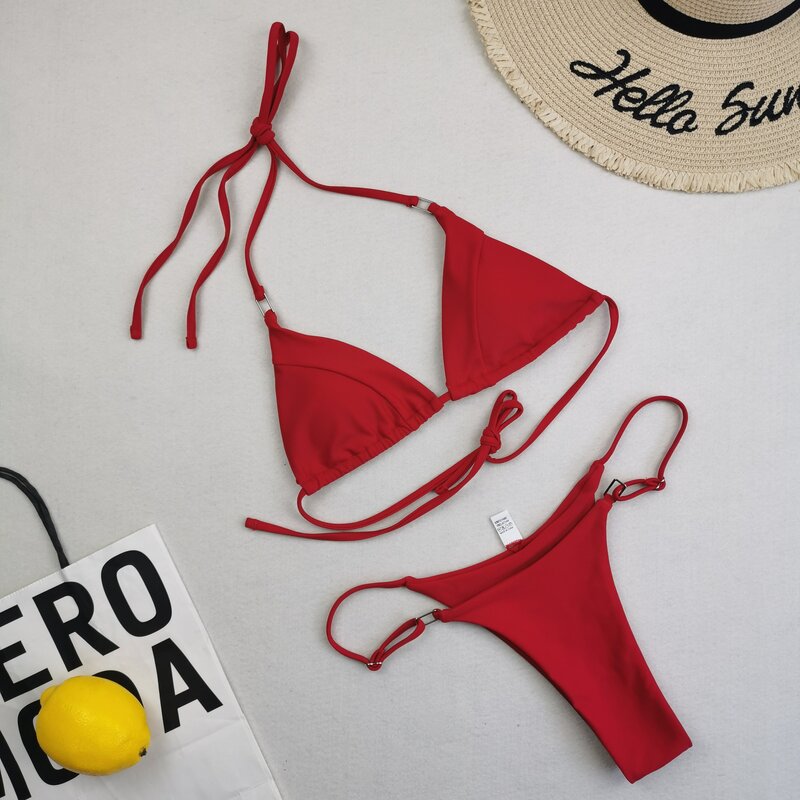 Micro biquíni vermelho sexy para mulheres, maiô feminino, biquíni tanga, roupa de praia brasileira, roupa de banho, 2 peças, 2022