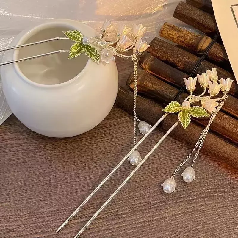 Vintage Bell Orchid Flower Fringe Hair Sticks Fashionable Female Metal Hairpin Hair Stick Female Hair Ornament Styling Tools