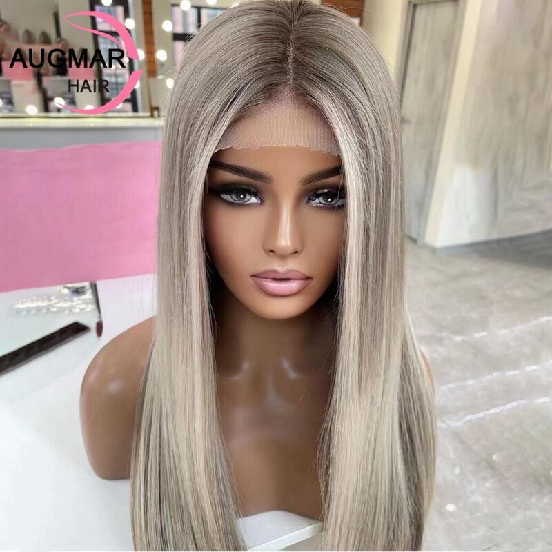 Perruque Lace Front Wig Remy Naturelle à Reflets Bruns, Cheveux Lisses Blonds 360, 13x4, 13x6 HD, 30 Pouces, pour Femme