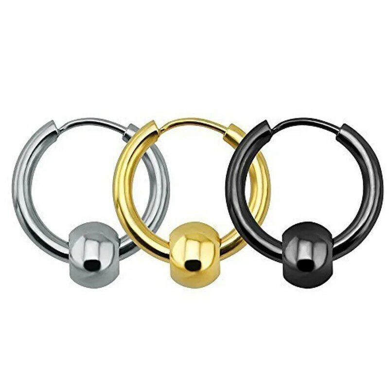 Classic Men Stainless Steel Hoop Earrings For Women Hip Hop Earring for Boy Beading Earrings Punk Gothic Jewelry Party Gift