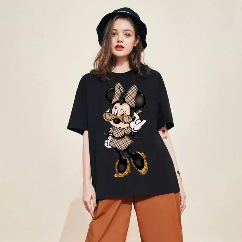 Mickey e Minnie para mulheres Cartoon T-Shirt extragrande, Top Kawaii, Vintage Fashion, Anos 90 Ulzzang, Y2K, Feminino, Novo